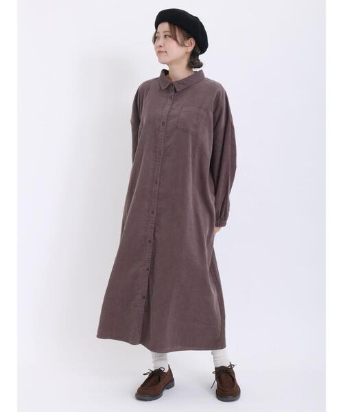 Samansa Mos2（サマンサ モスモス）の「コーディロイシャツワンピース（ワンピース・レディース・モカ/ピンク/グリーン/イエロー/ベージュ・F）」の2枚目の写真