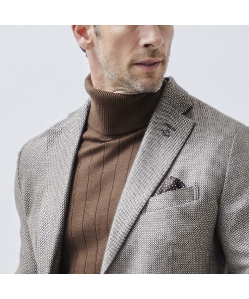 タートルネックニットワイドリブ編み