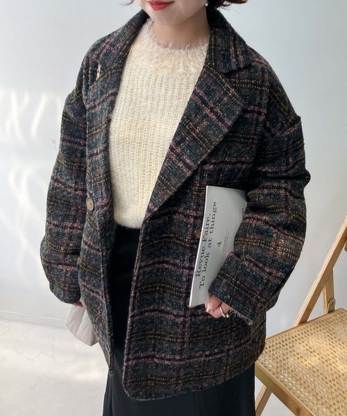 AS KNOW AS plus（アズノゥアズプラス）の「☆ブークレチェックミドルコート（ピーコート・レディース・オレンジ/ネイビー/ブラック/ブラウン/ピンク・FREE）」の17枚目の写真