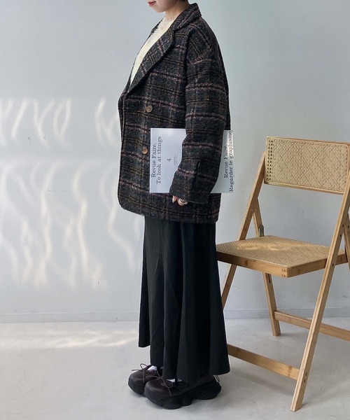 AS KNOW AS plus（アズノゥアズプラス）の「☆ブークレチェックミドルコート（ピーコート・レディース・オレンジ/ネイビー/ブラック/ブラウン/ピンク・FREE）」の16枚目の写真