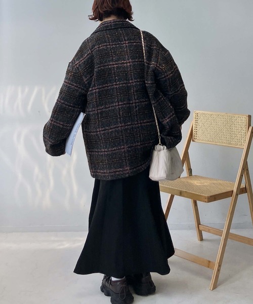 AS KNOW AS plus（アズノゥアズプラス）の「☆ブークレチェックミドルコート（ピーコート・レディース・オレンジ/ネイビー/ブラック/ブラウン/ピンク・FREE）」の19枚目の写真