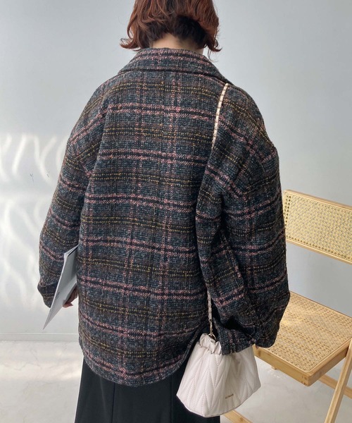 AS KNOW AS plus（アズノゥアズプラス）の「☆ブークレチェックミドルコート（ピーコート・レディース・オレンジ/ネイビー/ブラック/ブラウン/ピンク・FREE）」の20枚目の写真