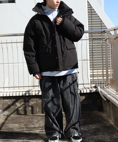セール】防風中綿 ハイネック ファイバーダウンハーフジャケット