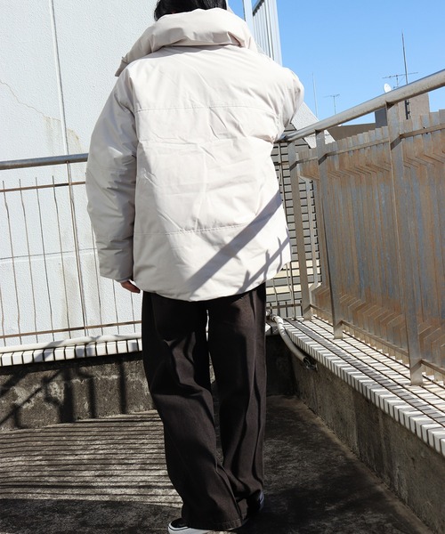 セール】防風中綿 ハイネック ファイバーダウンハーフジャケット