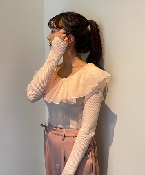 muguet(ミュゲ)の「sailor finger lib knit(ニット/セーター・レディース・アイボリー/ピンク・FREE)」の11枚目の写真
