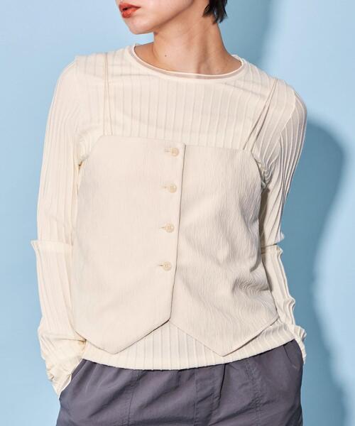 CITEN（シテン）の「＜CITEN＞ボタンフロント ショート キャミソール（キャミソール・レディース・ブラック/ホワイト・FREE）」の2枚目の写真