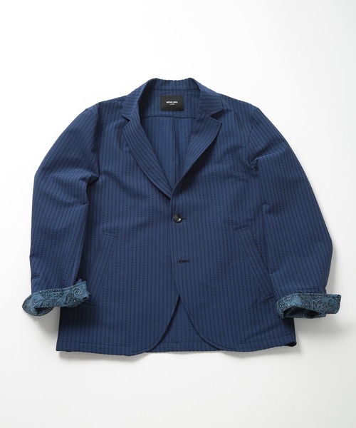 MEN'S BIGI(メンズビギ)の「【COOL MAX】サッカーストライプテーラードジャケット(テーラードジャケット・メンズ・ネイビー/グレー/グリーン・01/04/03/02)」の1枚目の写真