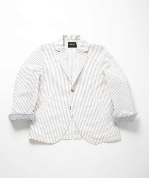 MEN'S BIGI(メンズビギ)の「【COOL MAX】サッカーストライプテーラードジャケット(テーラードジャケット・メンズ・ネイビー/グレー/グリーン・01/04/03/02)」の2枚目の写真