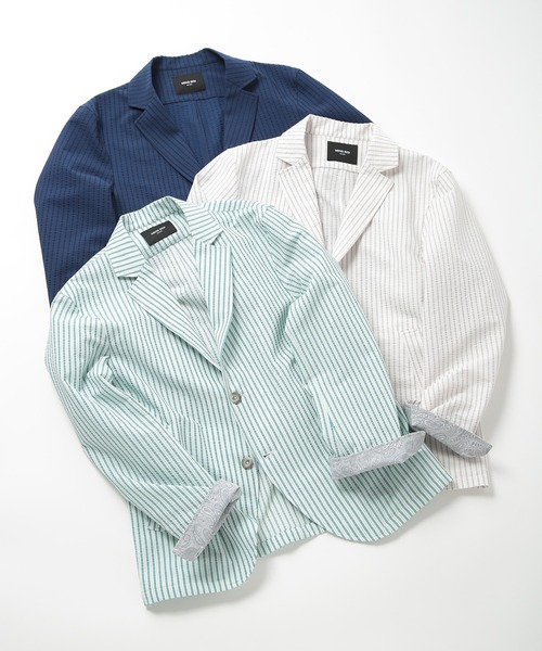 MEN'S BIGI(メンズビギ)の「【COOL MAX】サッカーストライプテーラードジャケット(テーラードジャケット・メンズ・ネイビー/グレー/グリーン・01/04/03/02)」の9枚目の写真