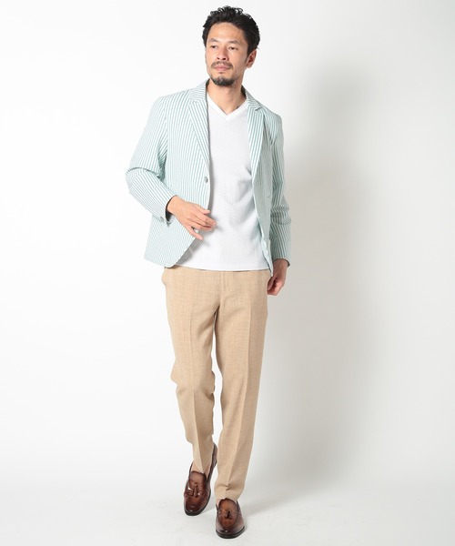 MEN'S BIGI(メンズビギ)の「【COOL MAX】サッカーストライプテーラードジャケット(テーラードジャケット・メンズ・ネイビー/グレー/グリーン・01/04/03/02)」の7枚目の写真