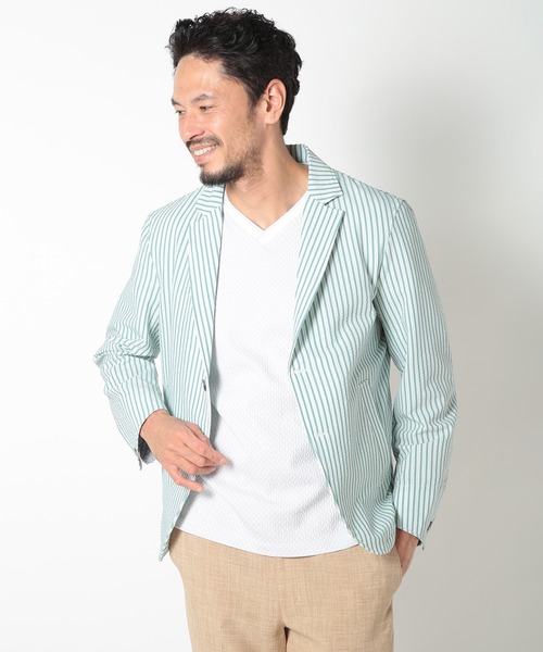 MEN'S BIGI(メンズビギ)の「【COOL MAX】サッカーストライプテーラードジャケット(テーラードジャケット・メンズ・ネイビー/グレー/グリーン・01/04/03/02)」の4枚目の写真