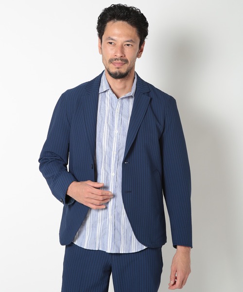 MEN'S BIGI(メンズビギ)の「【COOL MAX】サッカーストライプテーラードジャケット(テーラードジャケット・メンズ・ネイビー/グレー/グリーン・01/04/03/02)」の6枚目の写真