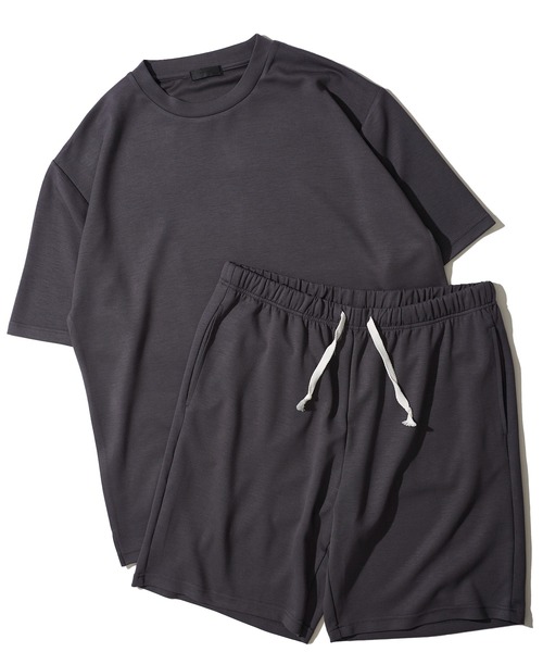 ADPOSION(アドポーション)の「【上下2点セット】冷感ポンチ 半袖Tシャツ&ハーフパンツ ルームウェア(ルームウェア/パジャマ・メンズ・ホワイト×ブラック/ブラック×グレー/グレー/ブルーグレー/ブラック/グリーン/チャコールグレー・X-LARGE/LARGE/MEDIUM)」の5枚目の写真