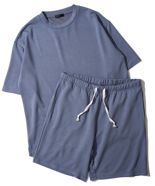 ADPOSION(アドポーション)の「【上下2点セット】冷感ポンチ 半袖Tシャツ&ハーフパンツ ルームウェア(ルームウェア/パジャマ・メンズ・ホワイト×ブラック/ブラック×グレー/グレー/ブルーグレー/ブラック/グリーン/チャコールグレー・X-LARGE/LARGE/MEDIUM)」の6枚目の写真