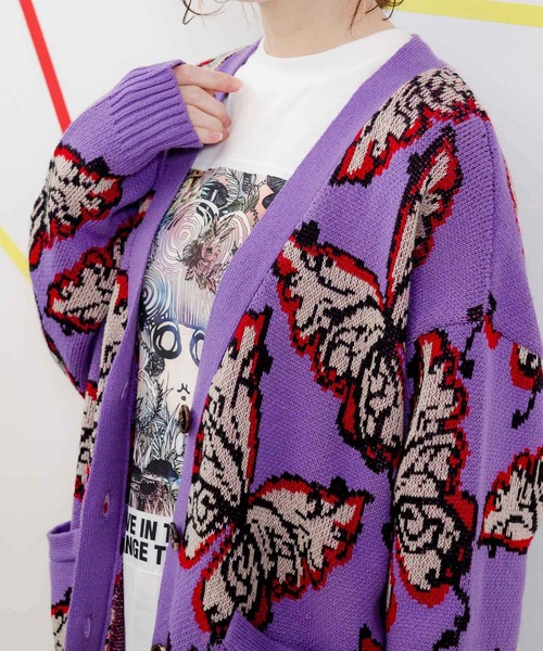 ScoLar（スカラー）の「133747：蝶柄ニットカーディガン（カーディガン