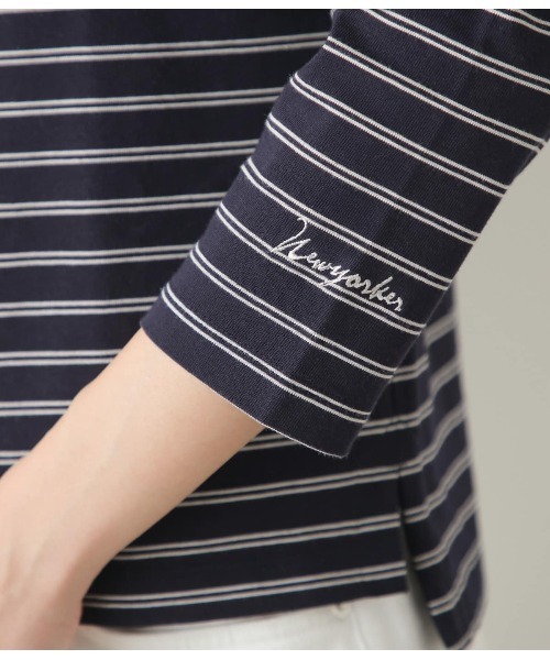 NEWYORKER(ニューヨーカー)の「スビンギザ天竺 オリジナルボーダー7分袖カットソー(Tシャツ/カットソー・レディース・ライトグレー/ネイビー・L/M)」の5枚目の写真