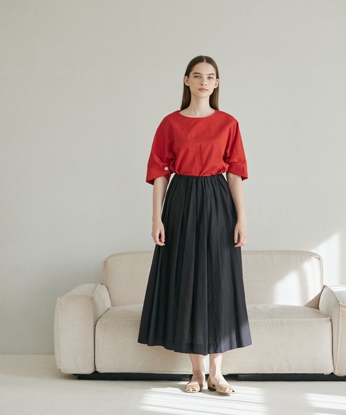 INED CLARO（イネドクラロ）の「リネンコットンブラウス【セットアップ対応】（シャツ/ブラウス・レディース・オレンジ/ブルー/ブラック・フリー）」の6枚目の写真