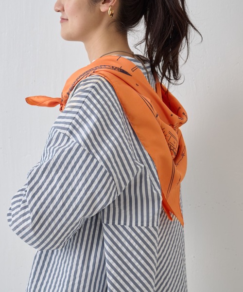 BEARDSLEY（ビアズリー）の「シルクスカーフ（パリ柄）（バンダナ/スカーフ・レディース・オレンジ/ベージュ・FREE）」の10枚目の写真