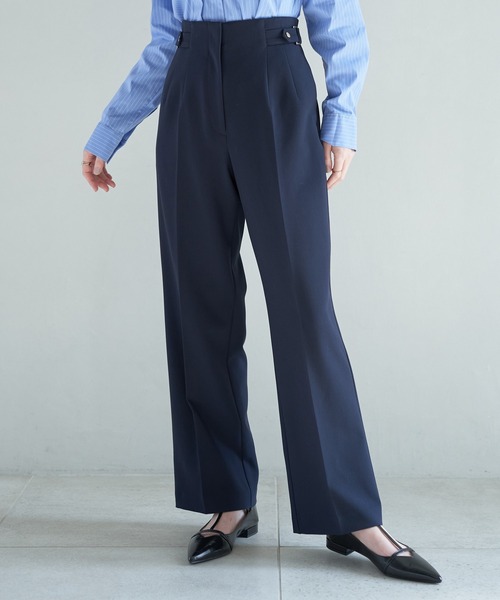 YECCA VECCA（イェッカヴェッカ）の「サイドベルテッドハイウエストパンツ（その他パンツ・レディース・アイボリー/グリーン/ベージュ/ネイビー・S/M/M-L）」の4枚目の写真