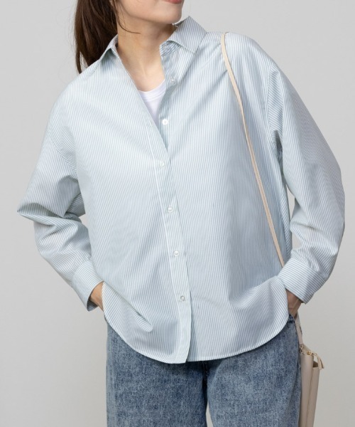 NAVY（ネイビー）の「NAVY ストライプシャツ（シャツ/ブラウス・レディース・ネイビー/ベージュ/グリーン/サックスブルー・M/L/S/XL）」の3枚目の写真