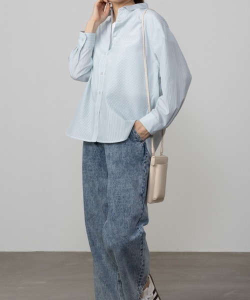 NAVY（ネイビー）の「NAVY ストライプシャツ（シャツ/ブラウス・レディース・ネイビー/ベージュ/グリーン/サックスブルー・M/L/S/XL）」の16枚目の写真