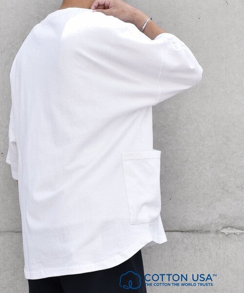 SHIPS any（シップス エニィ）の「SHIPS any: COTTON USA ドルマン サイド ポケット Tシャツ 24SS◇（Tシャツ/カットソー・メンズ・ホワイト/チャコールグレー/ブラック/ベージュ/ブルー/ライトブルー・SMALL/MEDIUM/LARGE）」の11枚目の写真