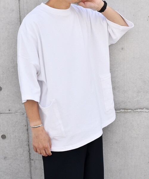 SHIPS any（シップス エニィ）の「SHIPS any: COTTON USA ドルマン サイド ポケット Tシャツ 24SS◇（Tシャツ/カットソー・メンズ・ホワイト/チャコールグレー/ブラック/ベージュ/ブルー/ライトブルー・SMALL/MEDIUM/LARGE）」の10枚目の写真