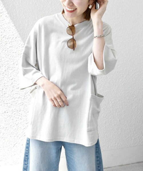 SHIPS any（シップス エニィ）の「SHIPS any: COTTON USA ドルマン サイド ポケット Tシャツ 24SS◇（Tシャツ/カットソー・メンズ・ホワイト/チャコールグレー/ブラック/ベージュ/ブルー/ライトブルー・SMALL/MEDIUM/LARGE）」の8枚目の写真