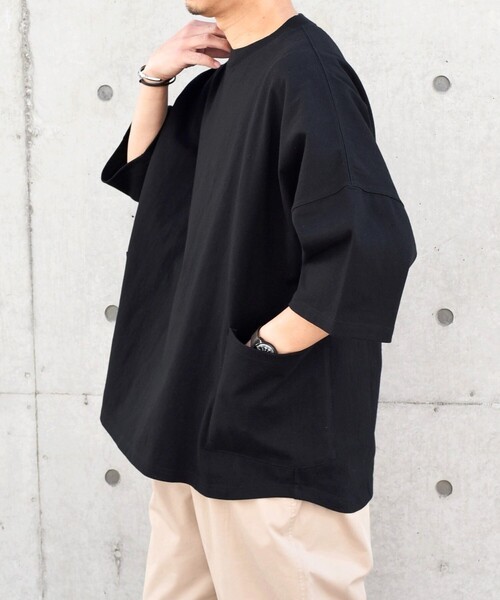 SHIPS any（シップス エニィ）の「SHIPS any: COTTON USA ドルマン サイド ポケット Tシャツ 24SS◇（Tシャツ/カットソー・メンズ・ホワイト/チャコールグレー/ブラック/ベージュ/ブルー/ライトブルー・SMALL/MEDIUM/LARGE）」の19枚目の写真