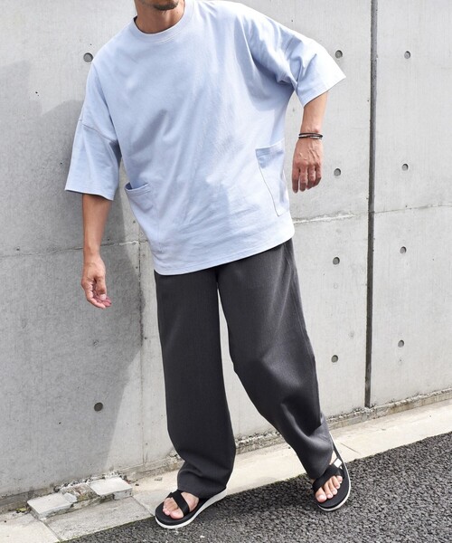 SHIPS any（シップス エニィ）の「SHIPS any: COTTON USA ドルマン サイド ポケット Tシャツ 24SS◇（Tシャツ/カットソー・メンズ・ホワイト/チャコールグレー/ブラック/ベージュ/ブルー/ライトブルー・SMALL/MEDIUM/LARGE）」の17枚目の写真