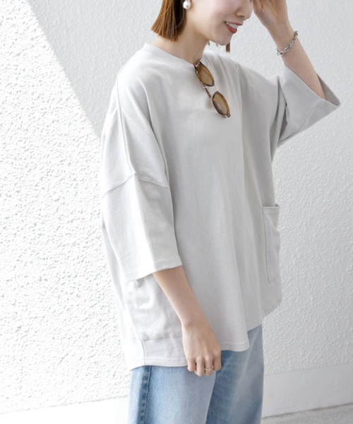 SHIPS any（シップス エニィ）の「SHIPS any: COTTON USA ドルマン サイド ポケット Tシャツ 24SS◇（Tシャツ/カットソー・メンズ・ホワイト/チャコールグレー/ブラック/ベージュ/ブルー/ライトブルー・SMALL/MEDIUM/LARGE）」の4枚目の写真