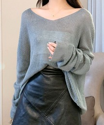 Vネックニット シアー