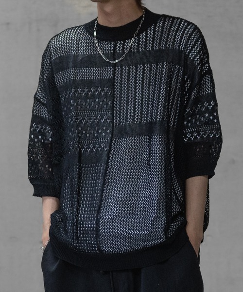 JOHN'S CLOSET（ジョンズクローゼット）の「【a】リネンライク クルーネック 切替ドルマンBIGニット（ニット/セーター・メンズ・ブラック/アイボリー/チャコールグレー・LARGE/MEDIUM）」の9枚目の写真