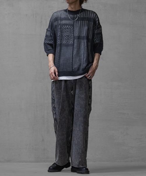 JOHN'S CLOSET（ジョンズクローゼット）の「【a】リネンライク クルーネック 切替ドルマンBIGニット（ニット/セーター・メンズ・ブラック/アイボリー/チャコールグレー・LARGE/MEDIUM）」の17枚目の写真