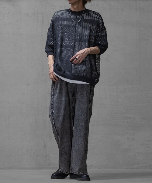 JOHN'S CLOSET（ジョンズクローゼット）の「【a】リネンライク クルーネック 切替ドルマンBIGニット（ニット/セーター・メンズ・ブラック/アイボリー/チャコールグレー・LARGE/MEDIUM）」の18枚目の写真