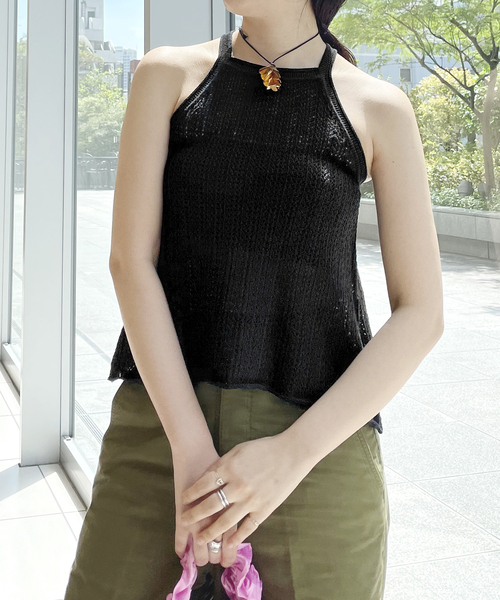 IENA LA BOUCLE(イエナラブークル)の「IENA LA BOUCLE リネンコットン透かし編みキャミソール(キャミソール・レディース・ホワイト/ブラック・FREE)」の2枚目の写真