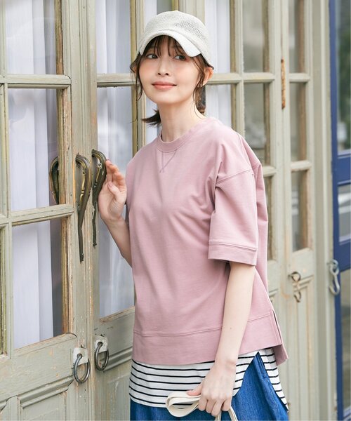 ikka（イッカ）の「ミニ裏毛スウェットライク半袖Tシャツ（Tシャツ/カットソー・レディース・チャコールグレー/オフホワイト/ピンク/ライトグレー/ダークグリーン・M/L/S）」の7枚目の写真