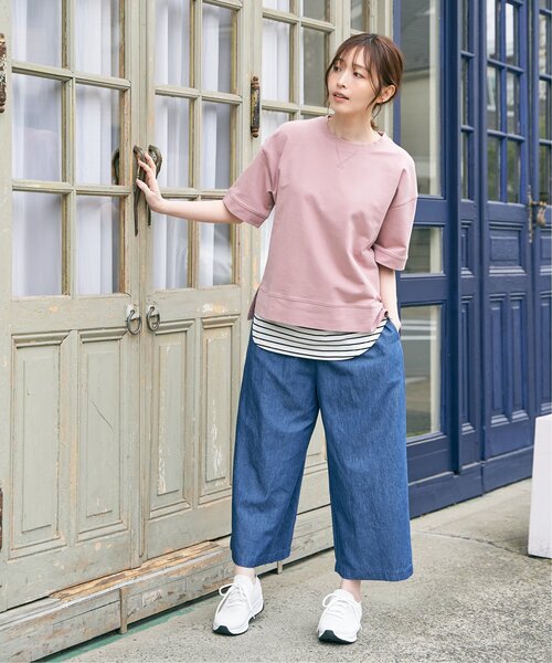 ikka（イッカ）の「ミニ裏毛スウェットライク半袖Tシャツ（Tシャツ/カットソー・レディース・チャコールグレー/オフホワイト/ピンク/ライトグレー/ダークグリーン・M/L/S）」の10枚目の写真