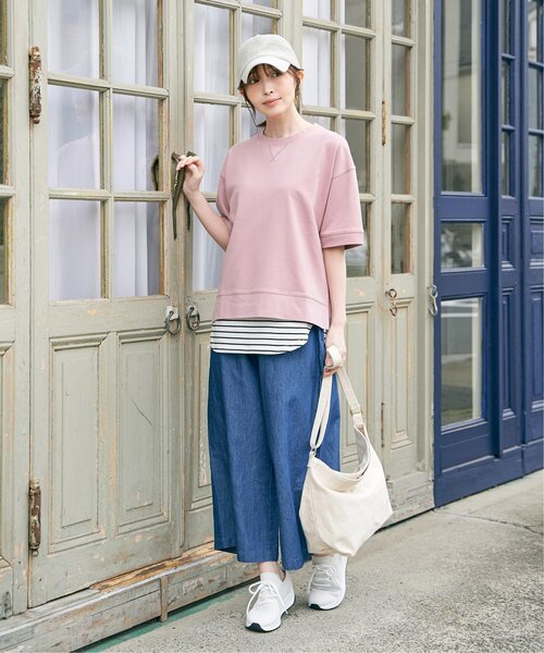 ikka（イッカ）の「ミニ裏毛スウェットライク半袖Tシャツ（Tシャツ/カットソー・レディース・チャコールグレー/オフホワイト/ピンク/ライトグレー/ダークグリーン・M/L/S）」の12枚目の写真