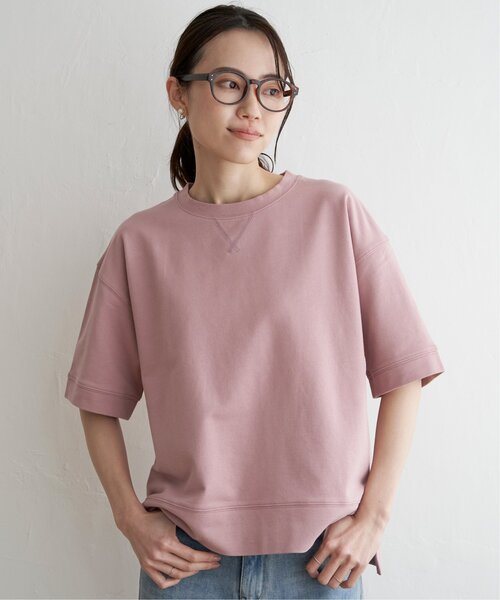 ikka（イッカ）の「ミニ裏毛スウェットライク半袖Tシャツ（Tシャツ/カットソー・レディース・チャコールグレー/オフホワイト/ピンク/ライトグレー/ダークグリーン・M/L/S）」の13枚目の写真