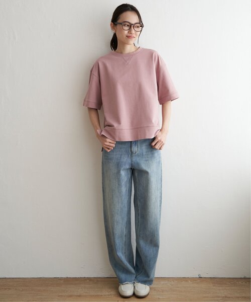 ikka（イッカ）の「ミニ裏毛スウェットライク半袖Tシャツ（Tシャツ/カットソー・レディース・チャコールグレー/オフホワイト/ピンク/ライトグレー/ダークグリーン・M/L/S）」の14枚目の写真