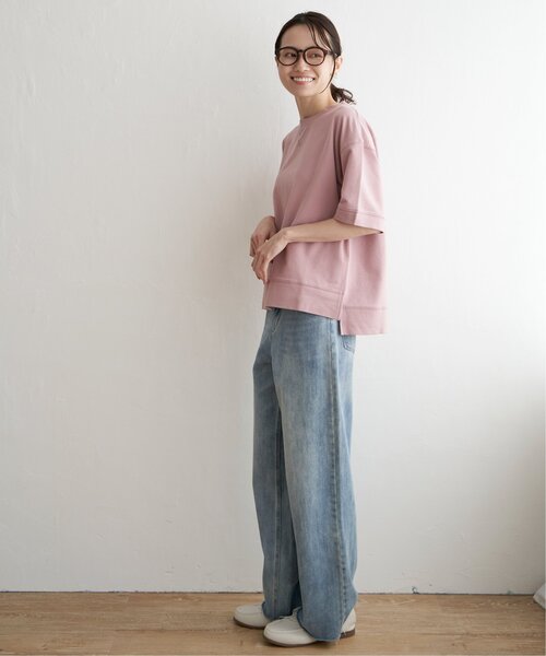 ikka（イッカ）の「ミニ裏毛スウェットライク半袖Tシャツ（Tシャツ/カットソー・レディース・チャコールグレー/オフホワイト/ピンク/ライトグレー/ダークグリーン・M/L/S）」の15枚目の写真