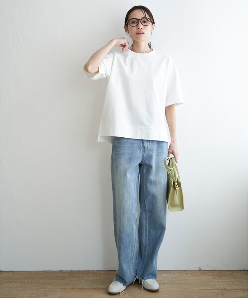 ikka（イッカ）の「ミニ裏毛スウェットライク半袖Tシャツ（Tシャツ/カットソー・レディース・チャコールグレー/オフホワイト/ピンク/ライトグレー/ダークグリーン・M/L/S）」の16枚目の写真