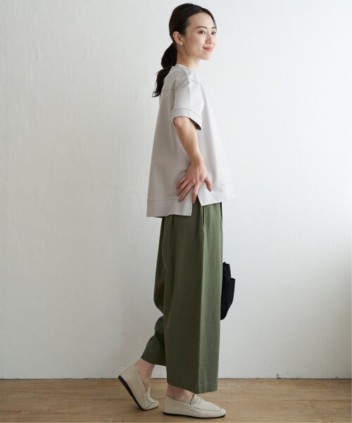 ikka（イッカ）の「ミニ裏毛スウェットライク半袖Tシャツ（Tシャツ/カットソー・レディース・チャコールグレー/オフホワイト/ピンク/ライトグレー/ダークグリーン・M/L/S）」の19枚目の写真