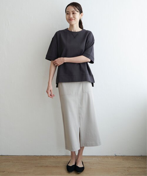 ikka（イッカ）の「ミニ裏毛スウェットライク半袖Tシャツ（Tシャツ/カットソー・レディース・チャコールグレー/オフホワイト/ピンク/ライトグレー/ダークグリーン・M/L/S）」の20枚目の写真