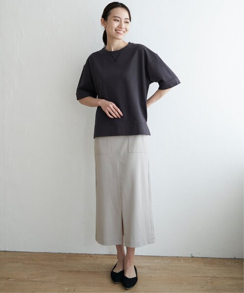 ikka（イッカ）の「ミニ裏毛スウェットライク半袖Tシャツ（Tシャツ/カットソー・レディース・チャコールグレー/オフホワイト/ピンク/ライトグレー/ダークグリーン・M/L/S）」の21枚目の写真