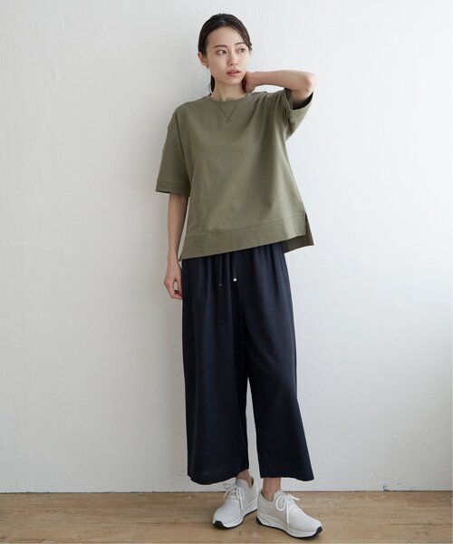 ikka（イッカ）の「ミニ裏毛スウェットライク半袖Tシャツ（Tシャツ/カットソー・レディース・チャコールグレー/オフホワイト/ピンク/ライトグレー/ダークグリーン・M/L/S）」の22枚目の写真