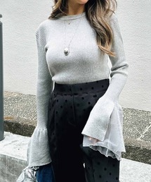 スリーブチュールニット