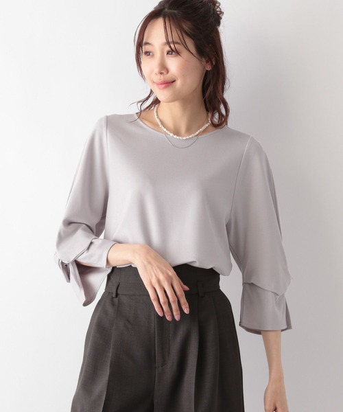 美品☆ドレステリア 総針コットンプルオーバー　カットソー　長袖　ダークグレー　M CAMBIO（カンビオ）の「mlt2846-ルーズネックワイドシルエット