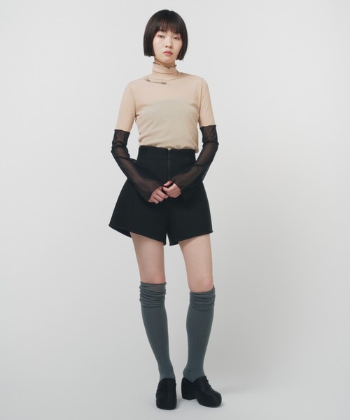 THINGS THAT MATTER（シングス ザット マター）の「HIGH NECK TULLE TOPS / ハイネックチュールトップス（Tシャツ/カットソー・レディース・ブラック/ベージュ/パープル/ホワイト・FREE）」の7枚目の写真